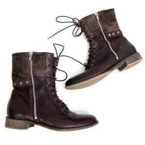Halogen | Genuine Leather Combat Boots Brown